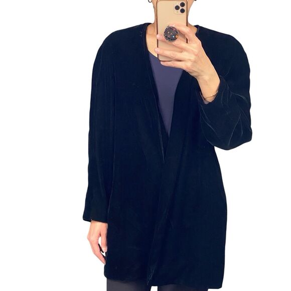 Vintage Velvet Open Front Jacket Duster Women’s L Black Fairy Boho Artsy Glam - Picture 7 of 11